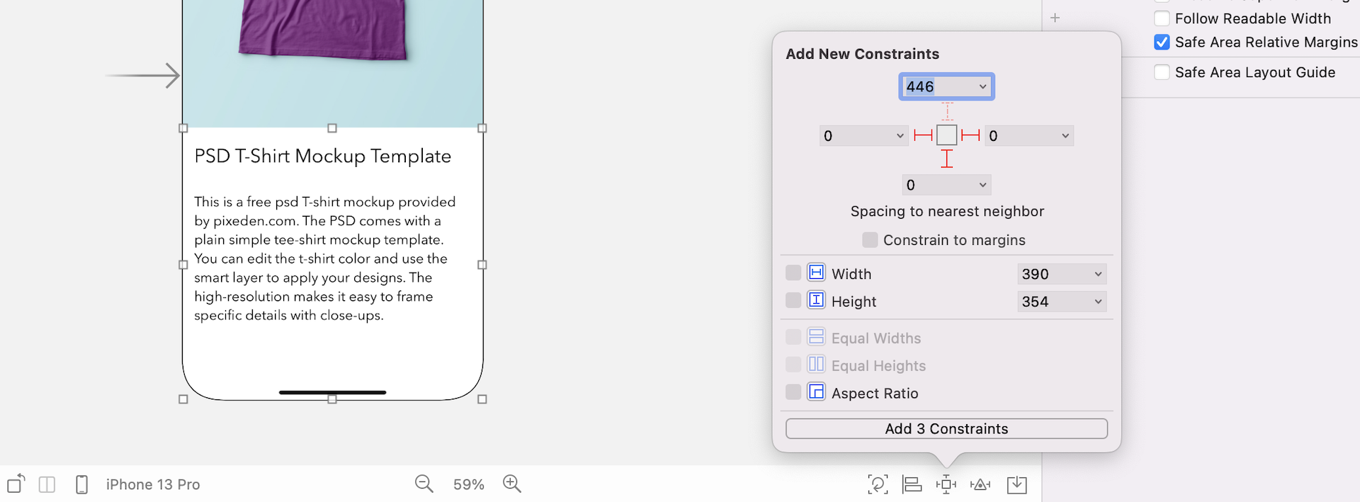 Figure 1.10. Defining the spacing constraints for the product info view
