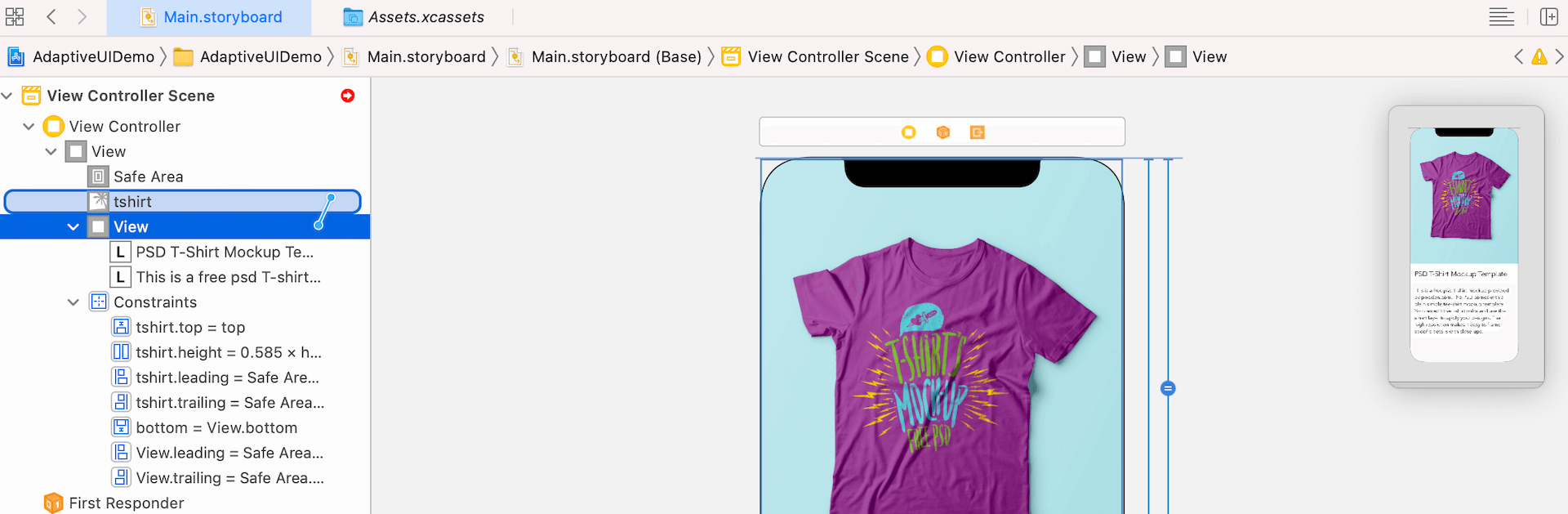 Figure 1.11. Adding a spacing constraint for the image view and main view using control-drag