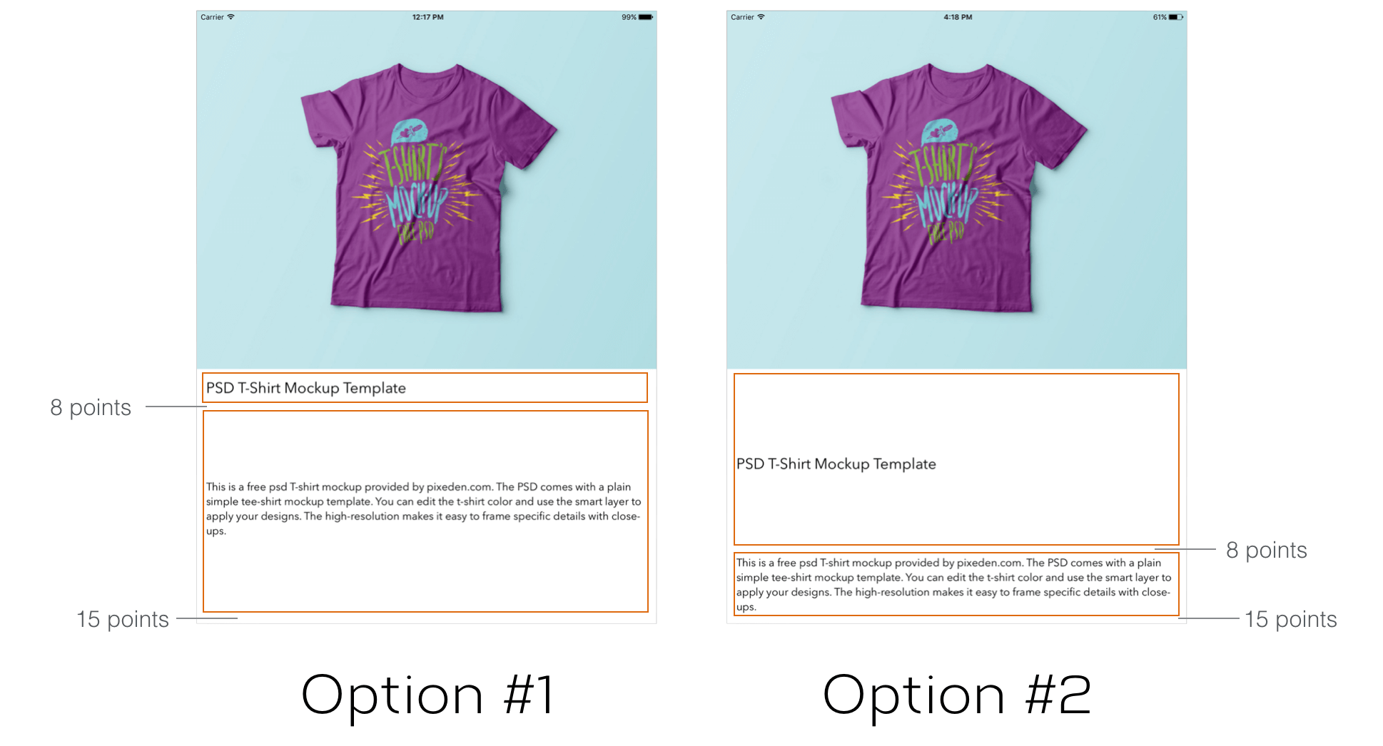 Figure 1.18. Two options for rendering the title and description labels on devices with bigger screen size