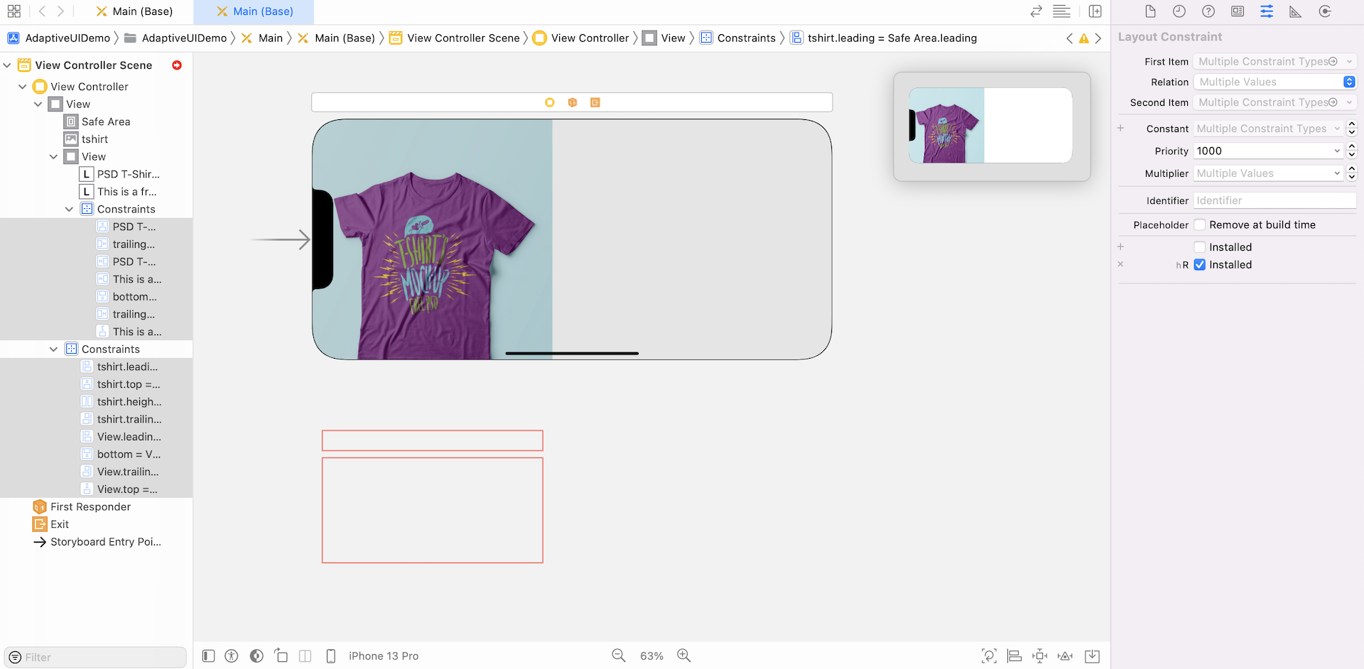Figure 1.29. Layout constraints are deactivated for iPhone in landscape orientation