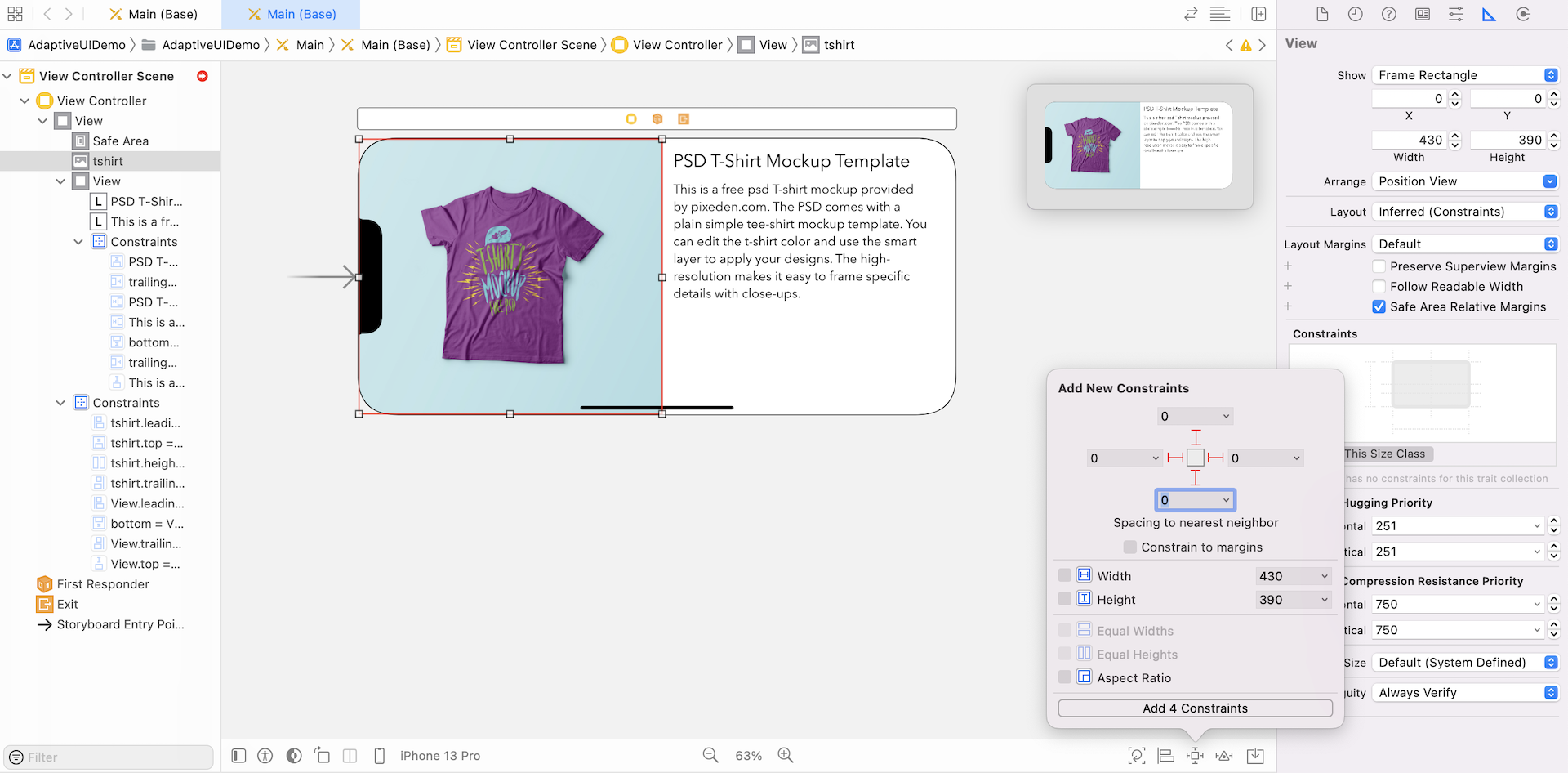 Figure 1.31. Adding layout constraints for the image view