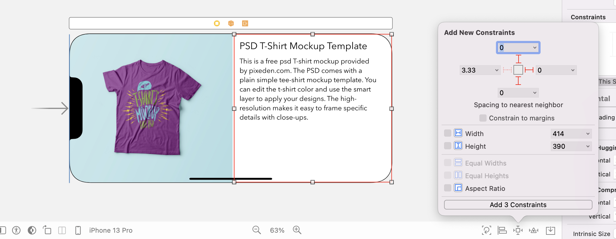 Figure 1.32. Adding layout constraints for the image view