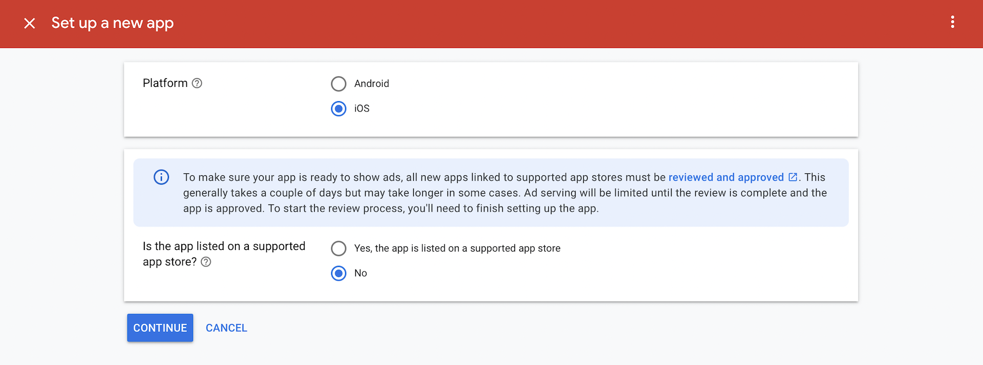 Figure 15.3. Creating a new app for AdMob