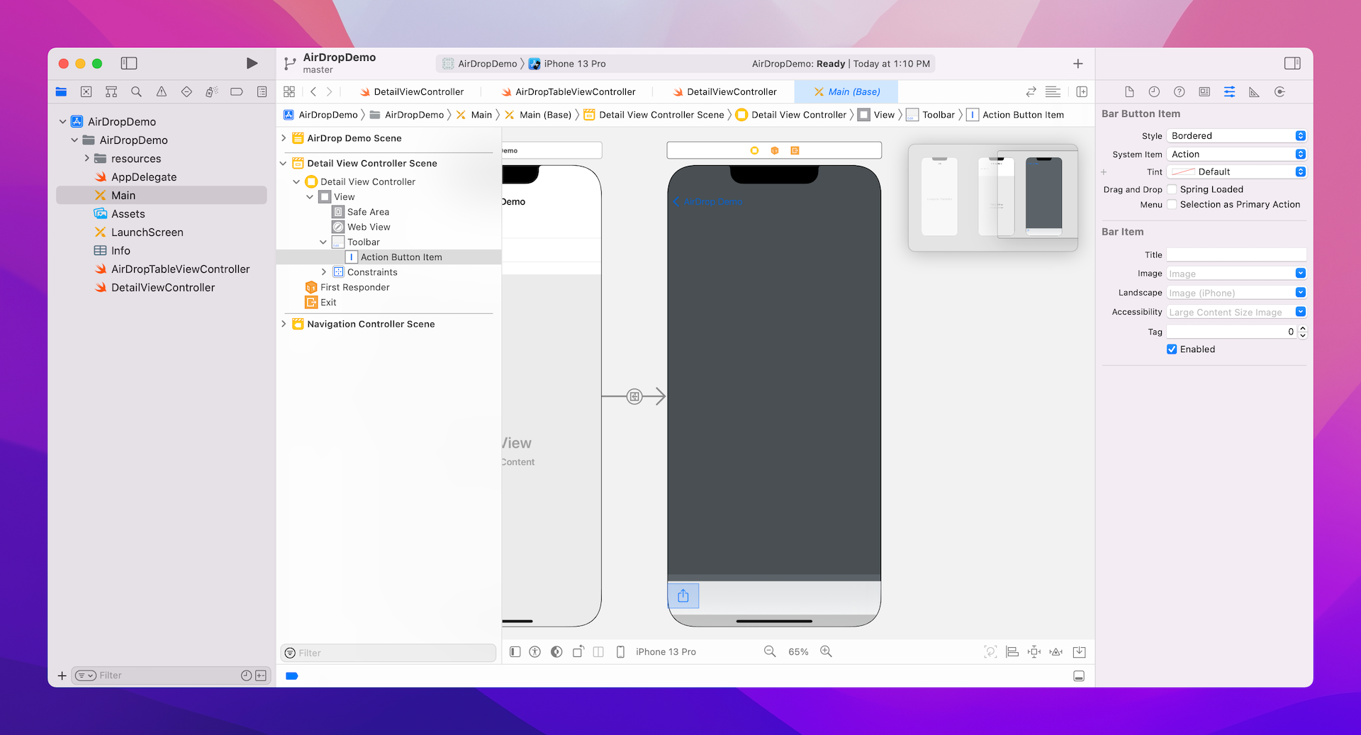 Figure 17.3. Adding a toolbar to the detail view controller