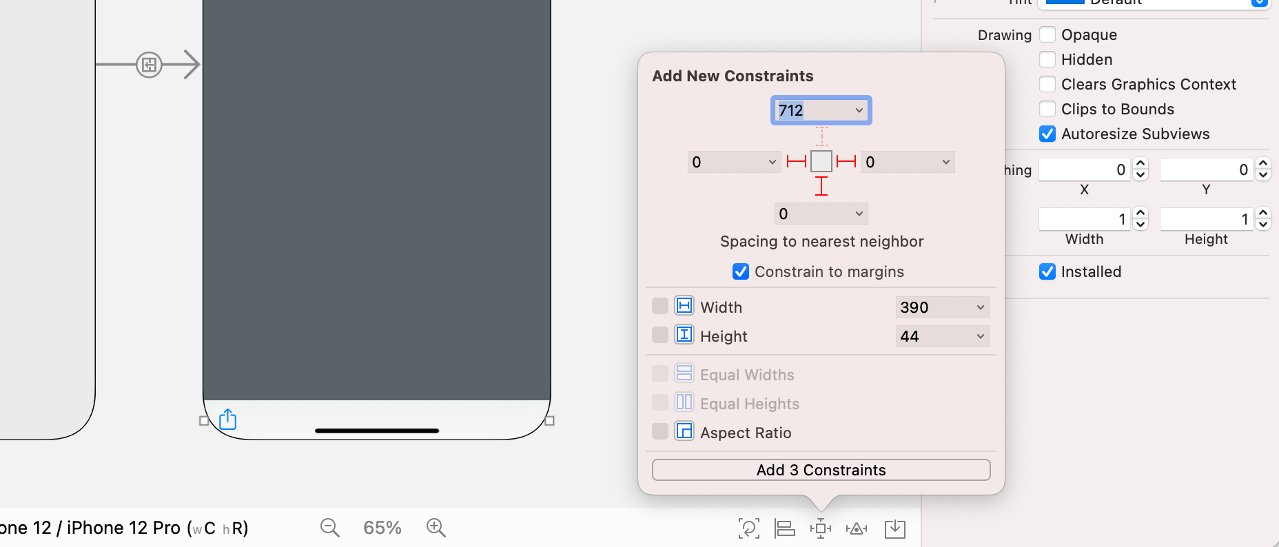 Figure 17.4. Adding some spacing constraints for the toolbar