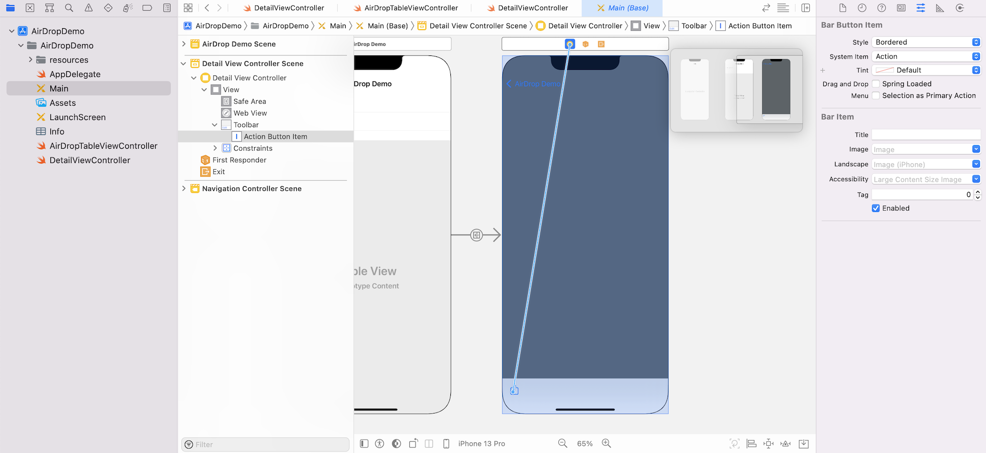 Figure 17.5. Connecting the toolbar item with the action method