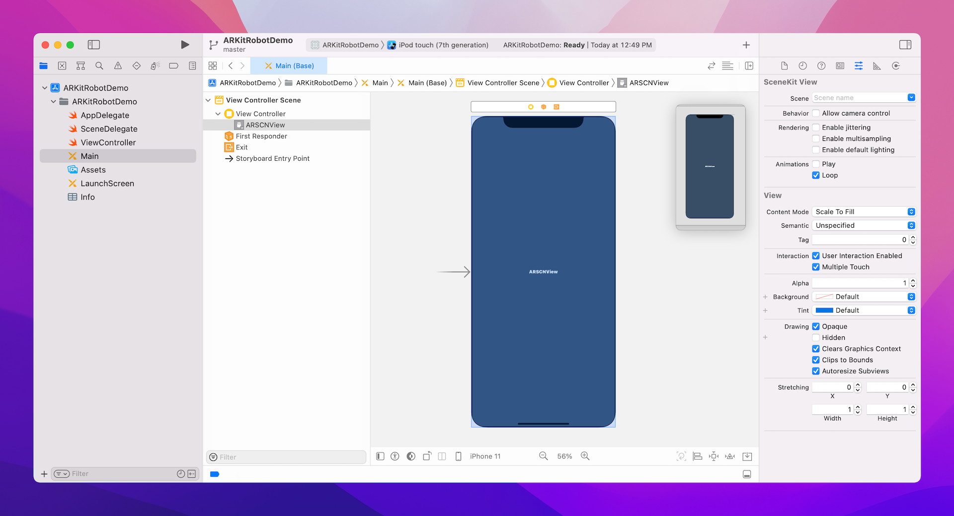 Figure 42.10. Drag the ARKit SceneKit View to the view controller