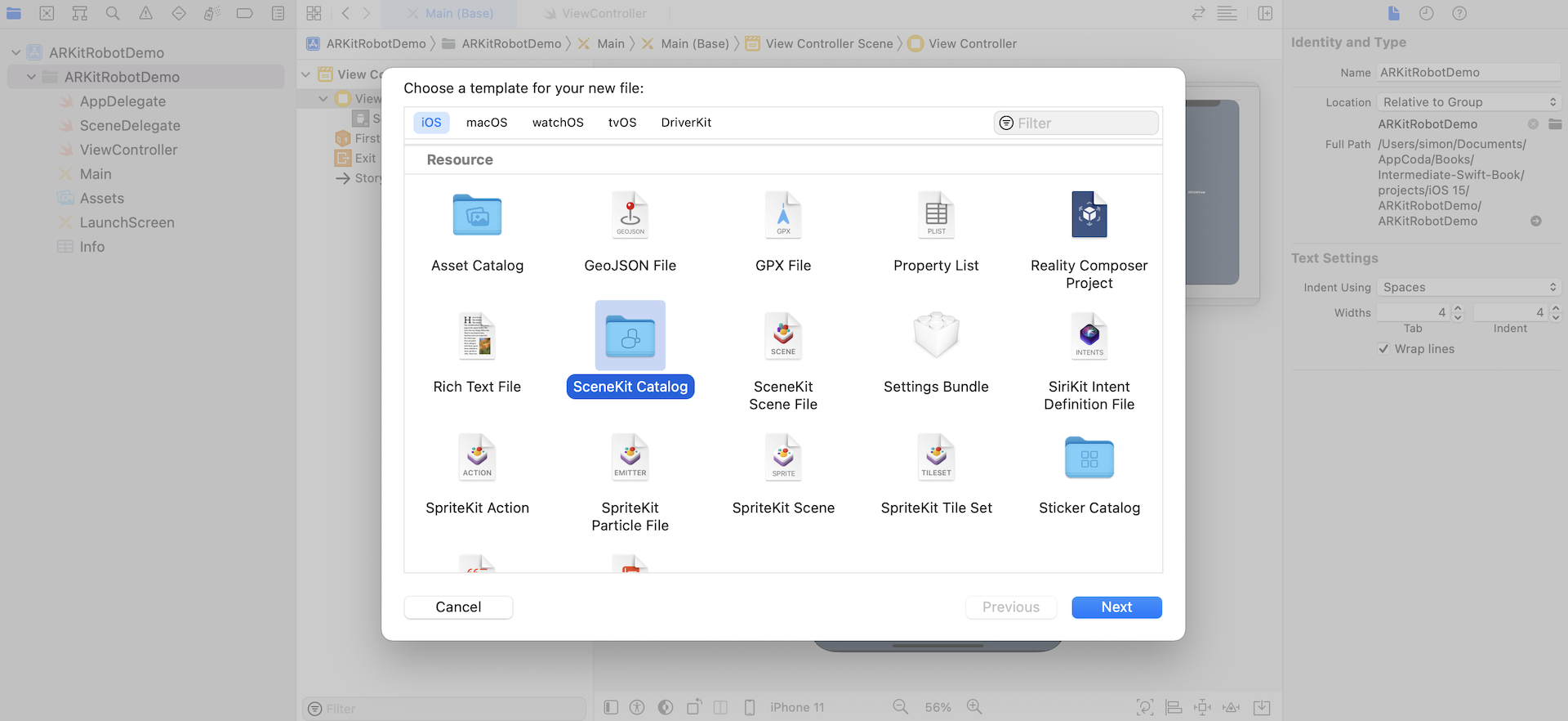 Figure 42.12. Choose the SceneKit Catalog template