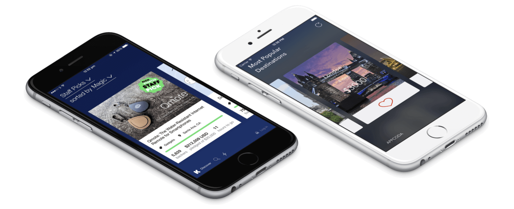 Figure 29.1. A carousel UI design (left: An older version of the Kickstarter app, right: our demo app)