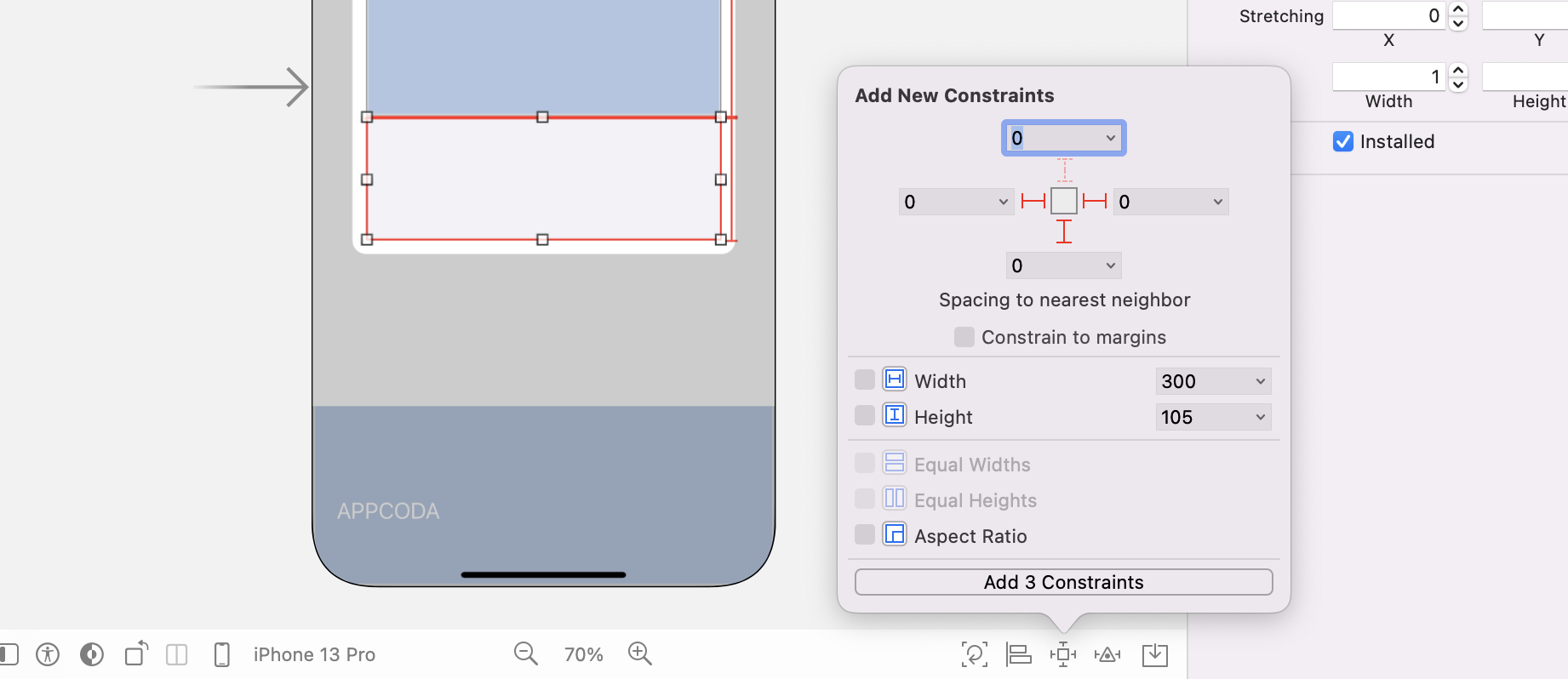 Figure 29.11. Adding spacing constraints for the view in the collection cell