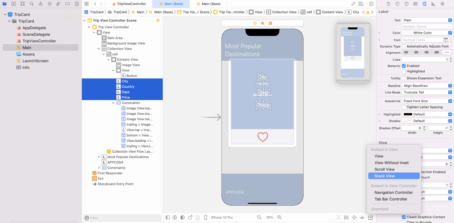Figure 29.13. Embedding the labels in a stack view