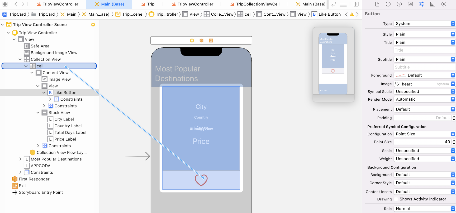 Figure 29.21. Connecting the Heart button with the action method
