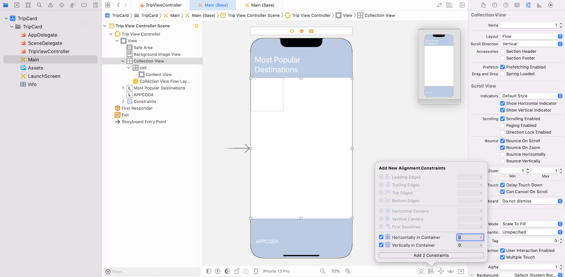 Figure 29.6. Adding alignment constraints to the collection view
