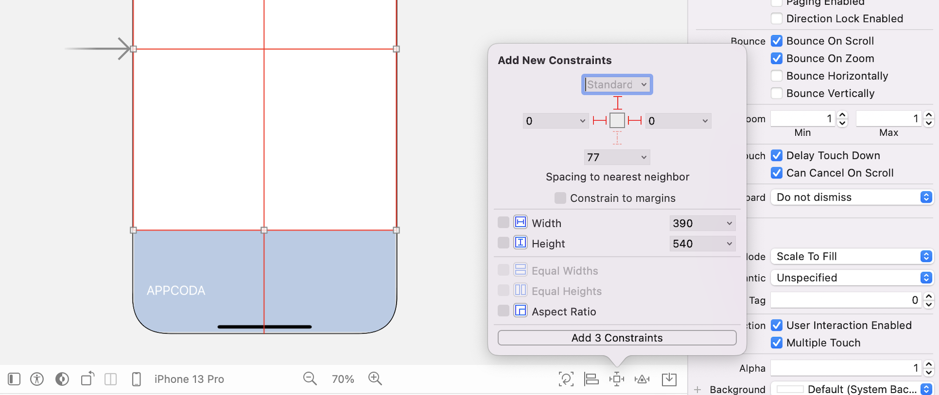 Figure 29.7. Adding spacing constraints to the collection view
