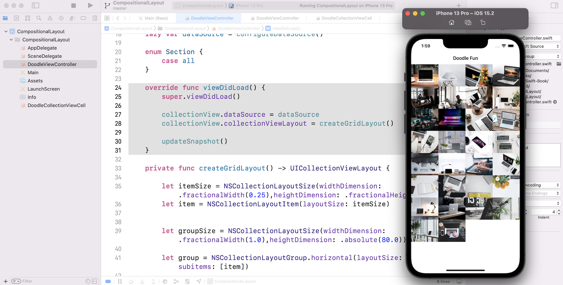 Figure 20.12. Building a grid view using compositional layouts