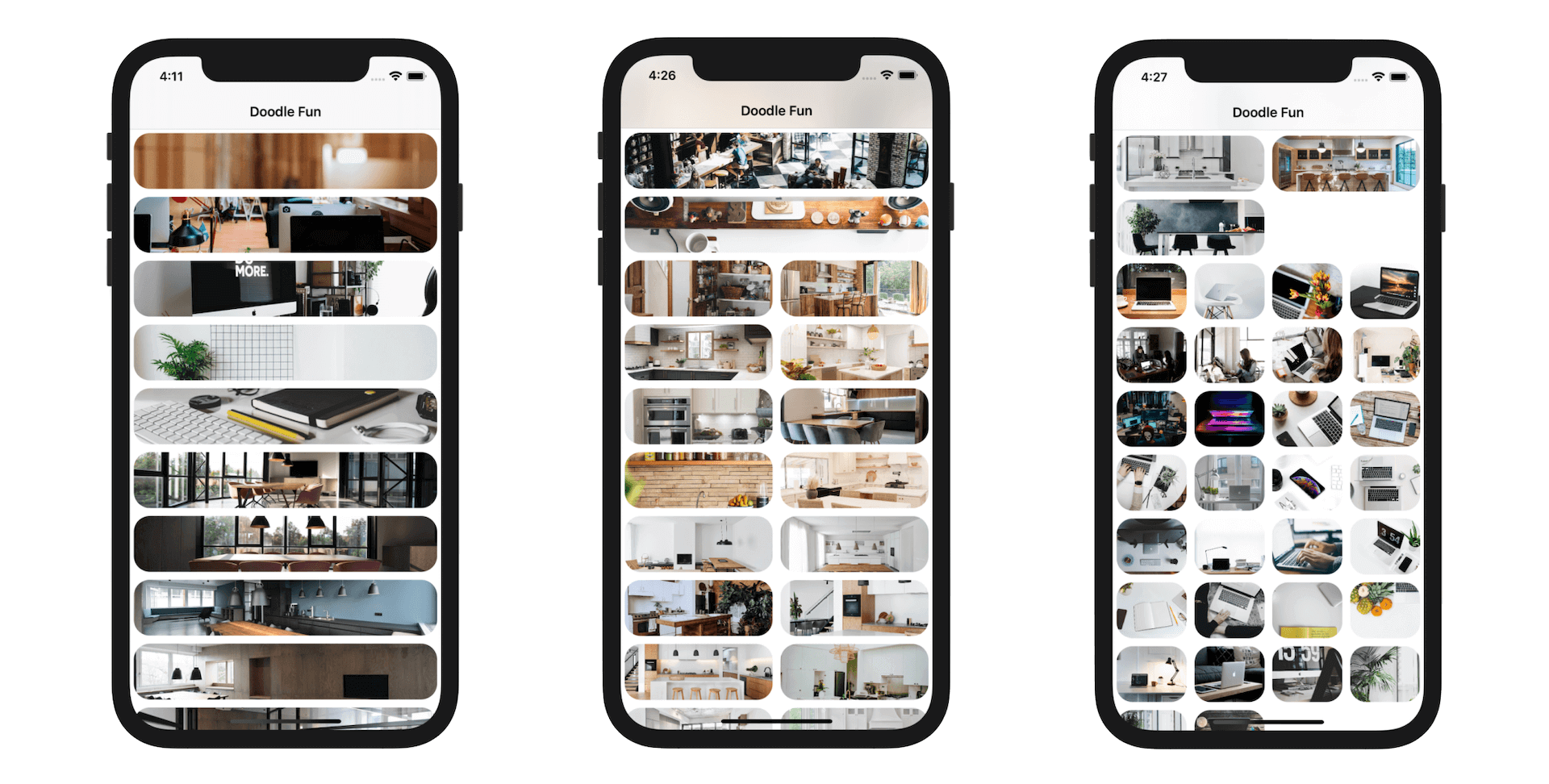 Figure 20.17. The app shows different grid layouts for each section