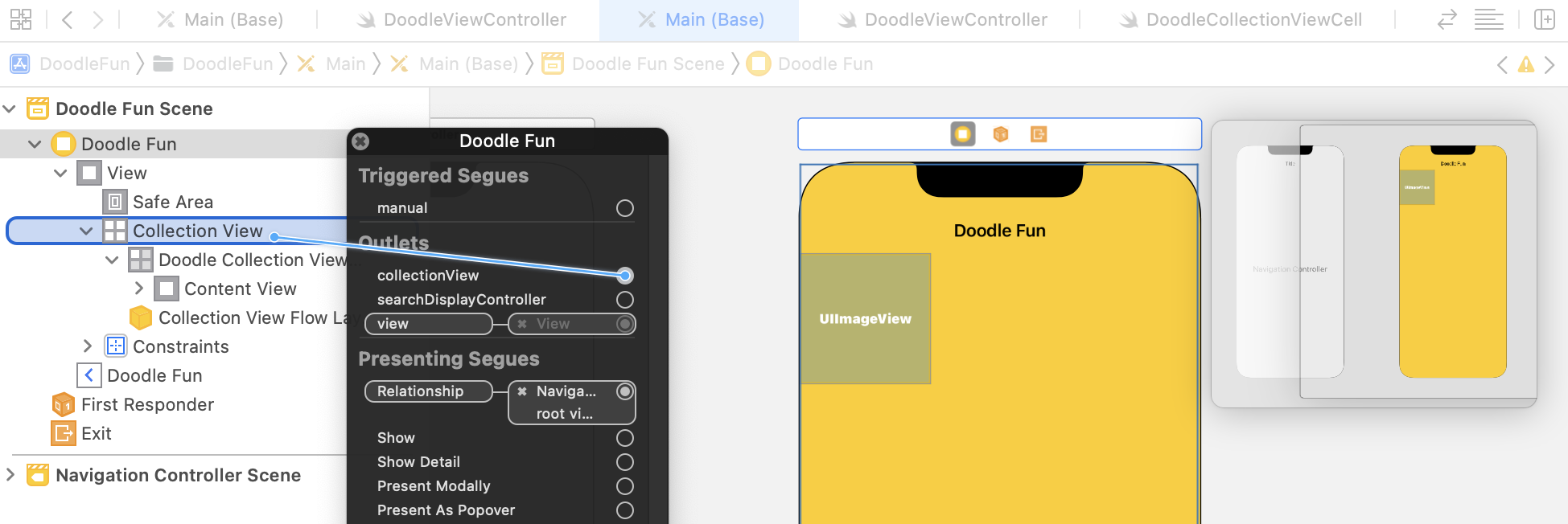 Figure 20.6. Establish a connection between the collection view and the outlet variable