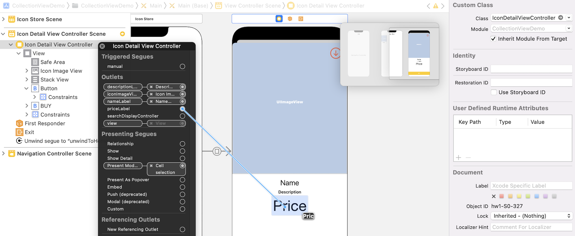 Figure 19.10. Establishing a connection between the outlet variable and the UI elements