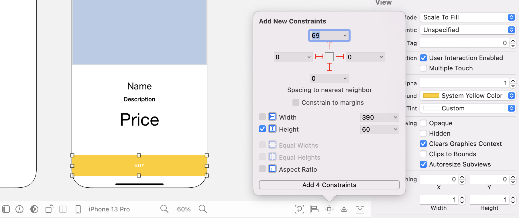 Figure 19.5. Defining layout constraints for the buy button