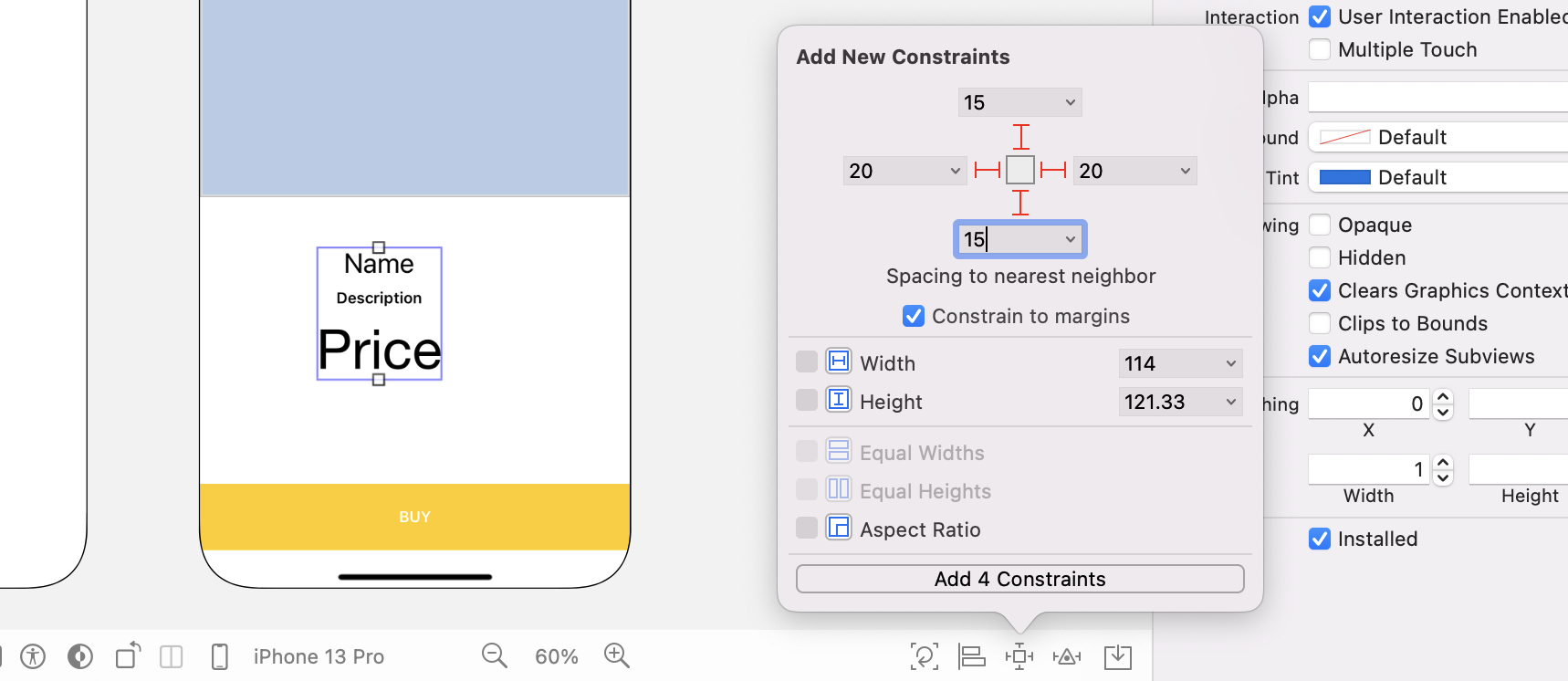 Figure 19.6. Defining layout constraints for the stack view