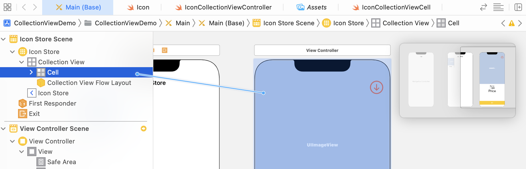 Figure 19.8. Connecting the collection view cell with the detail view controller