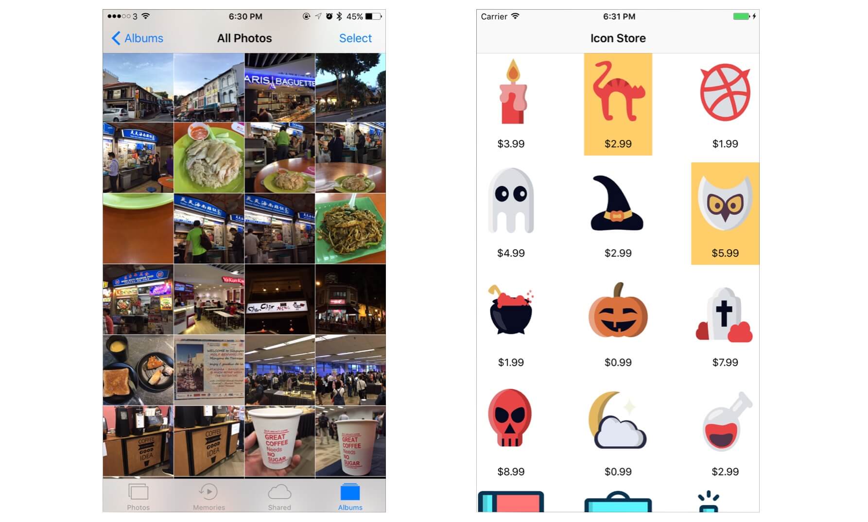 Figure 18.1. A sample usage of Collection Views (left: Photos app, right: our demo app)