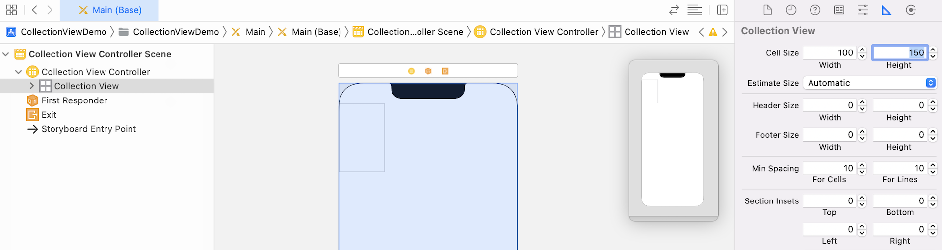 Figure 18.3. Changing the size of the collection view cell