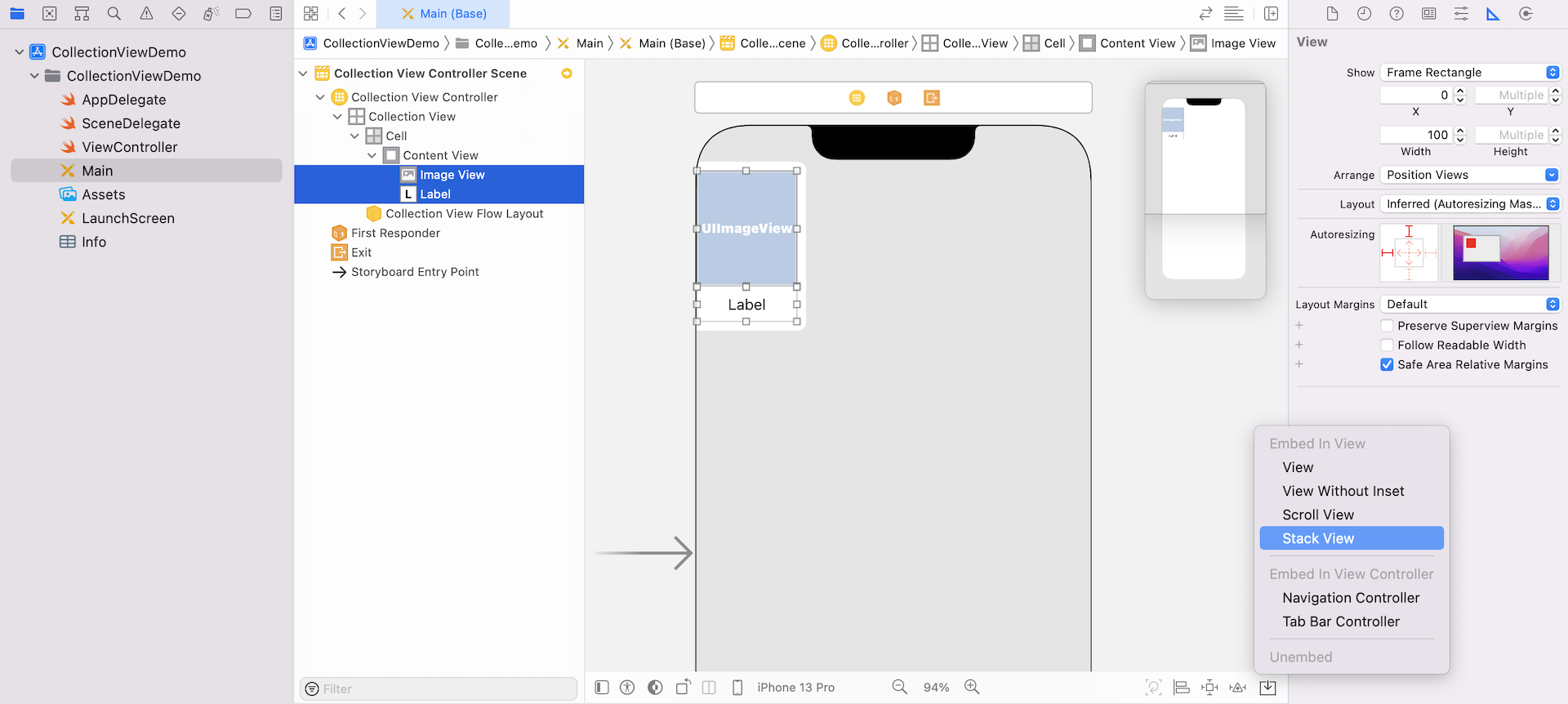 Figure 18.7. Embedding the label and image view in a stack view