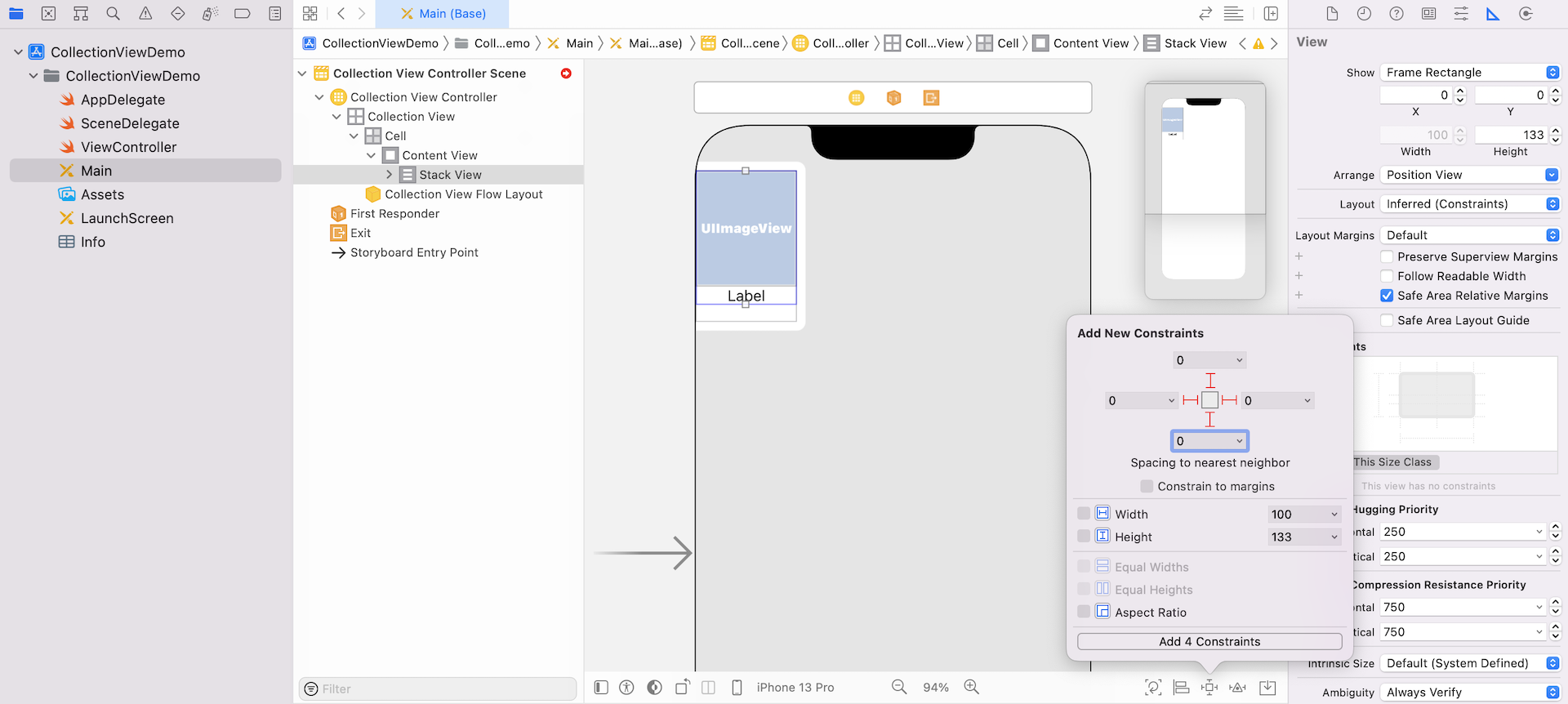 Figure 18.8. Adding spacing constraints for the image view