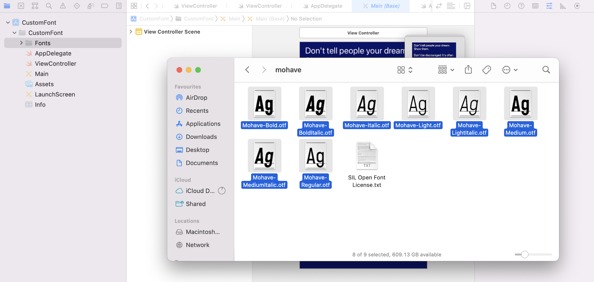 Figure 16.1. Adding fonts file to the Xcode project