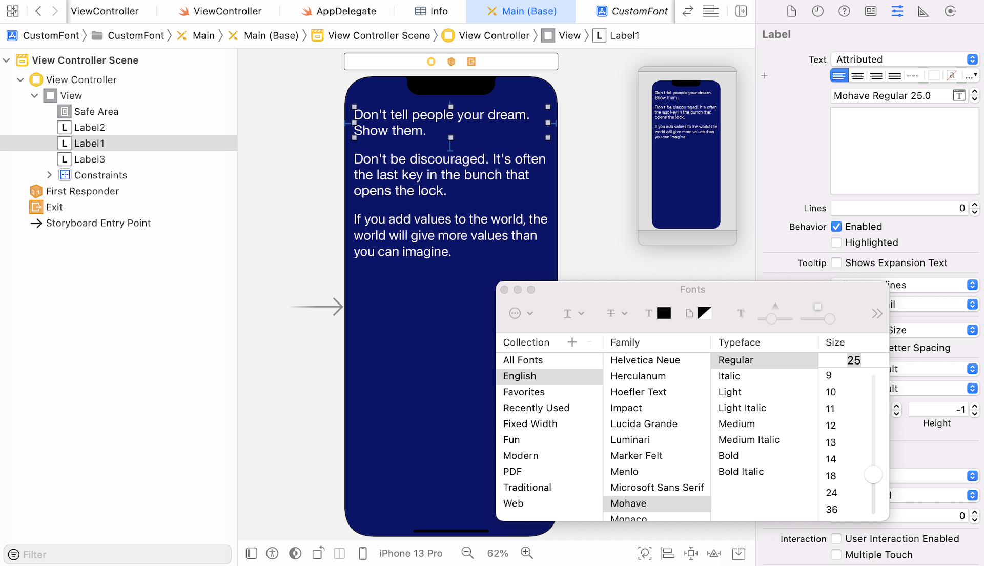 Figure 16.5. Using custom fonts in Interface Builder