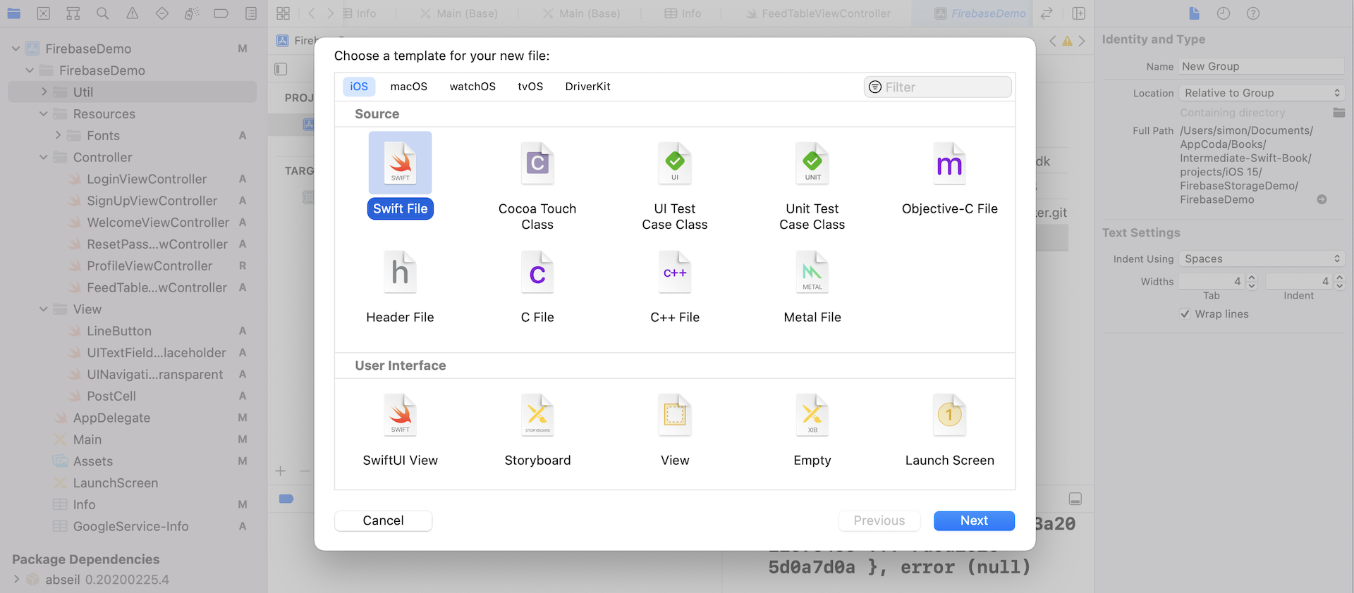 Figure 39.14. Creating a new Swift file