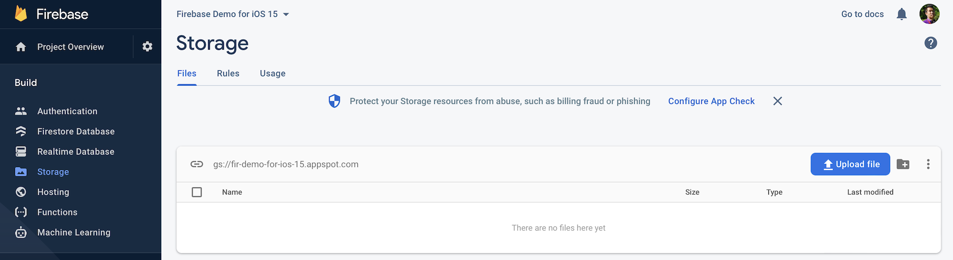 Figure 39.15. Storage of your Firebase application
