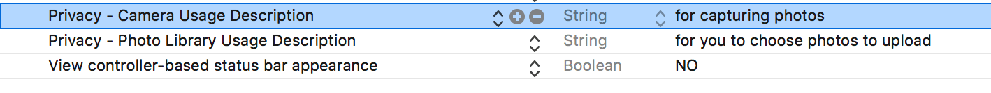 Figure 39.5. Adding two keys in Info.plist