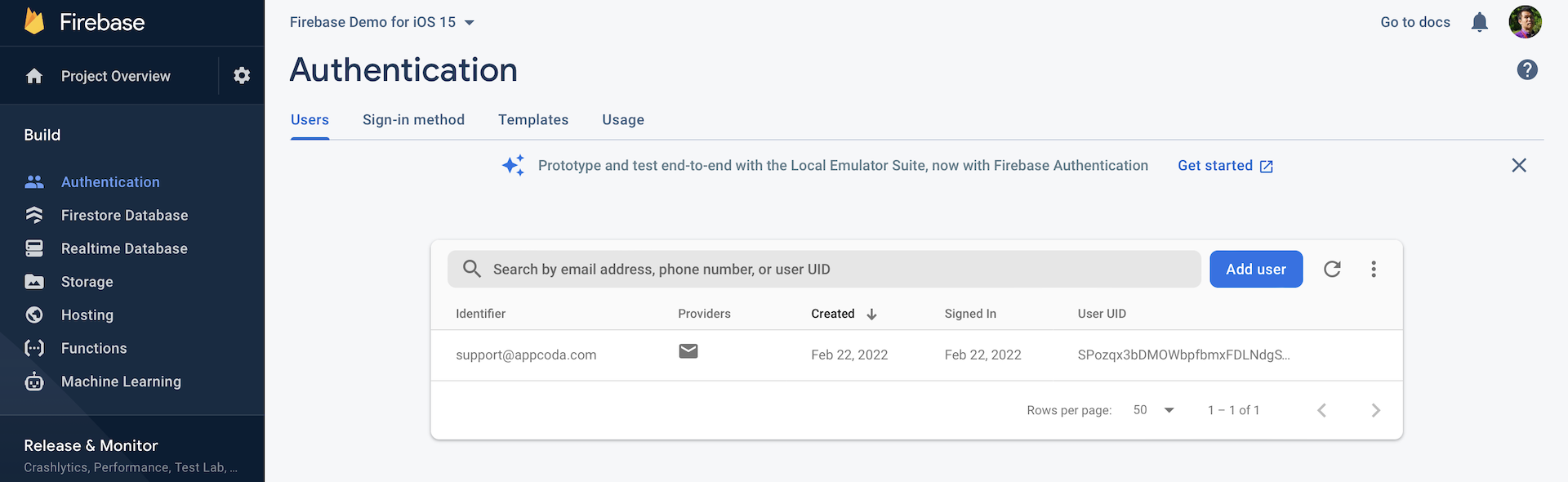 Figure 37.10. A sample user record in Firebase database