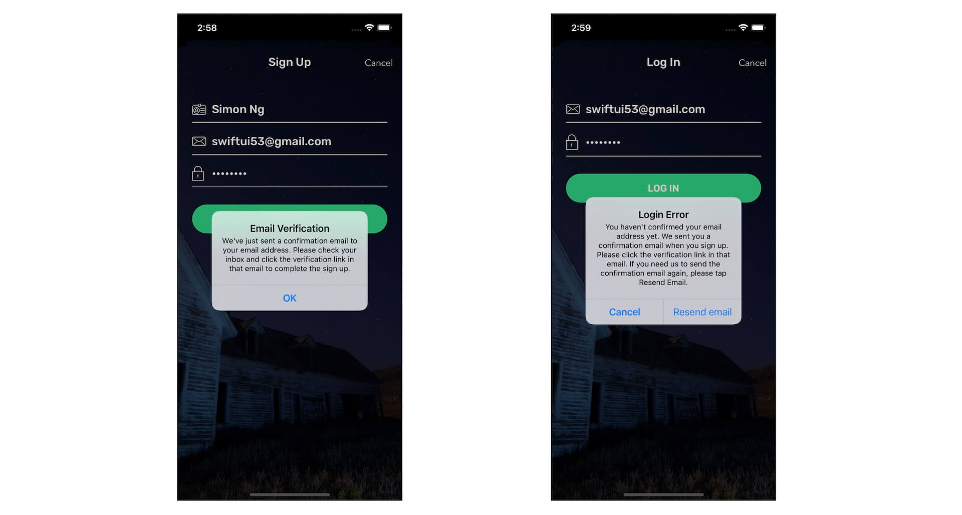 Figure 37.17. The demo app with email verification enabled