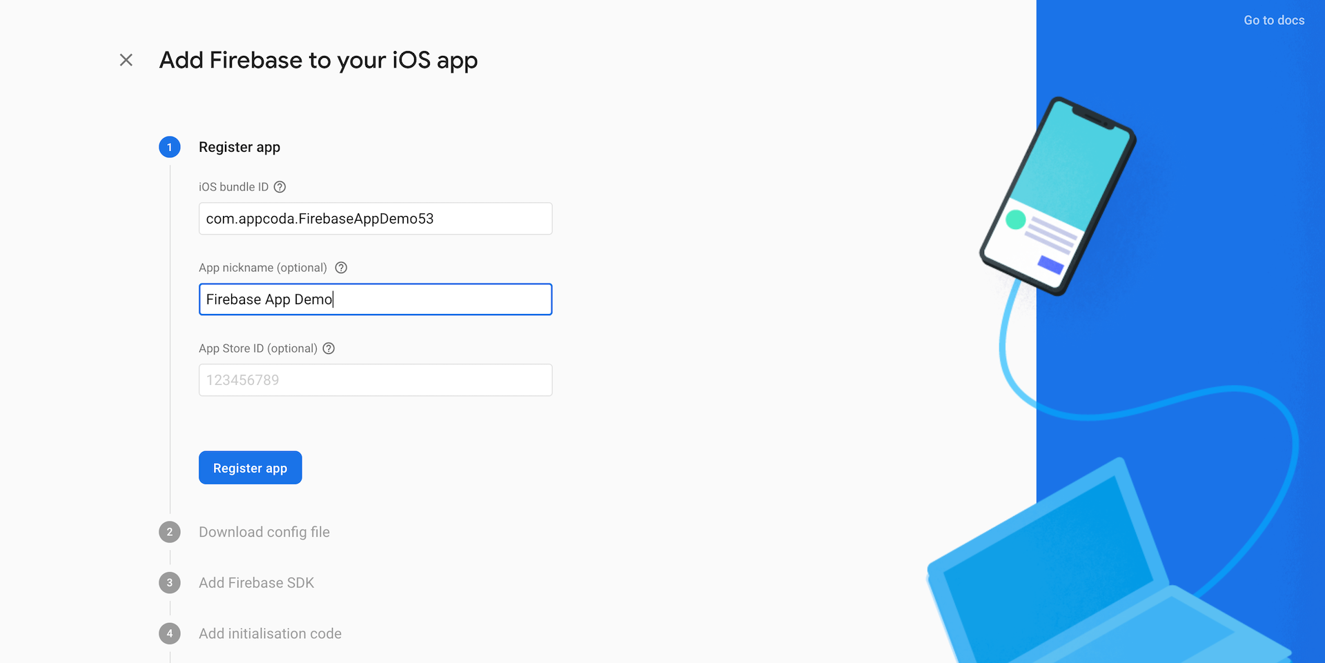 Figure 37.5. Filling in the bundle ID and App Nickname