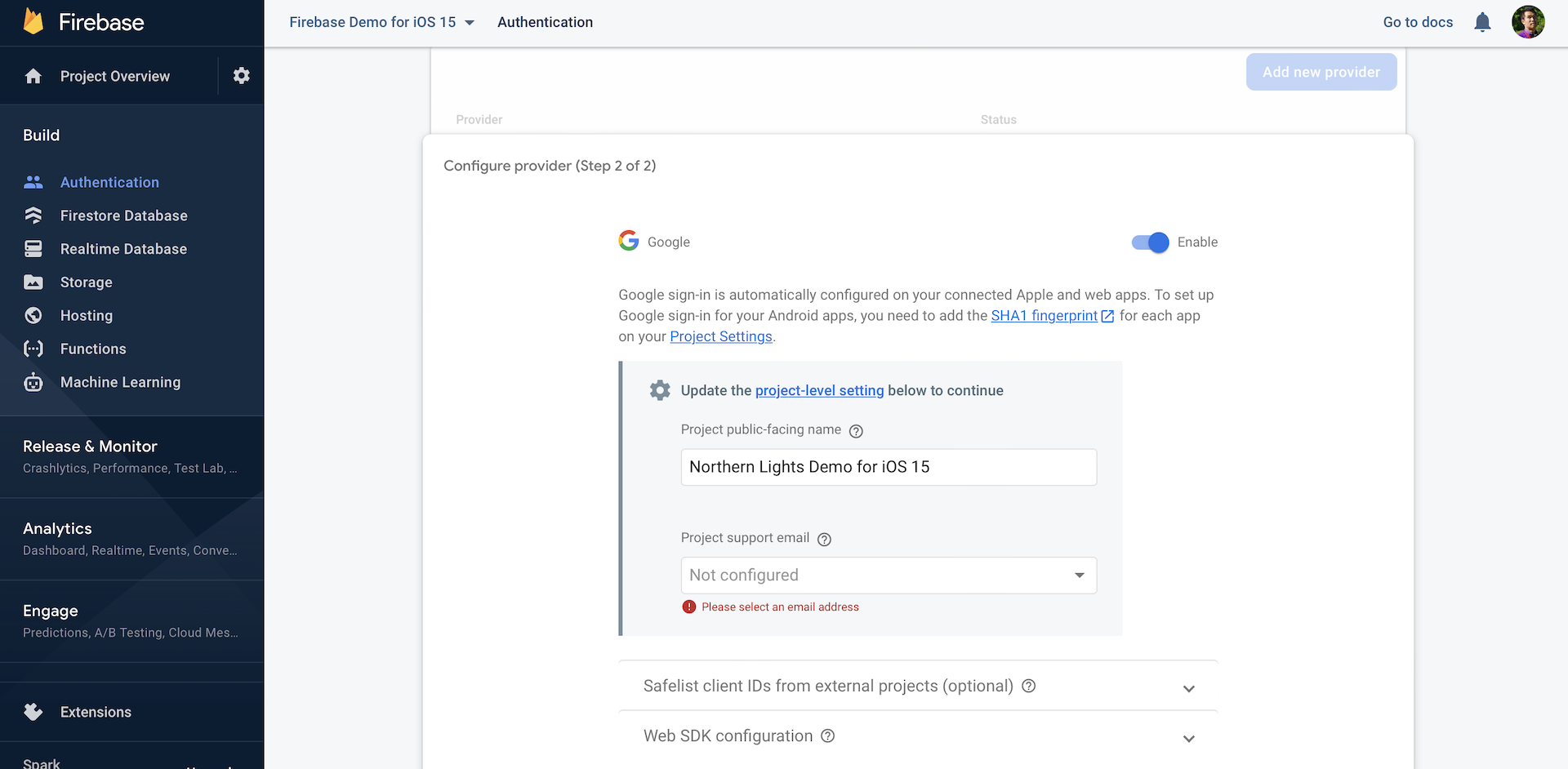 Figure 38.16. Enable Google Sign-In