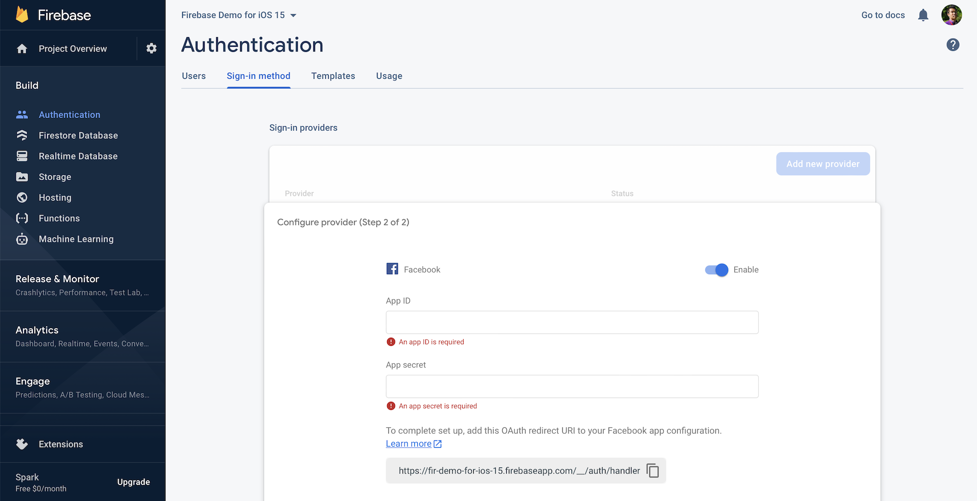Figure 38.8. Enabling Facebook Login
