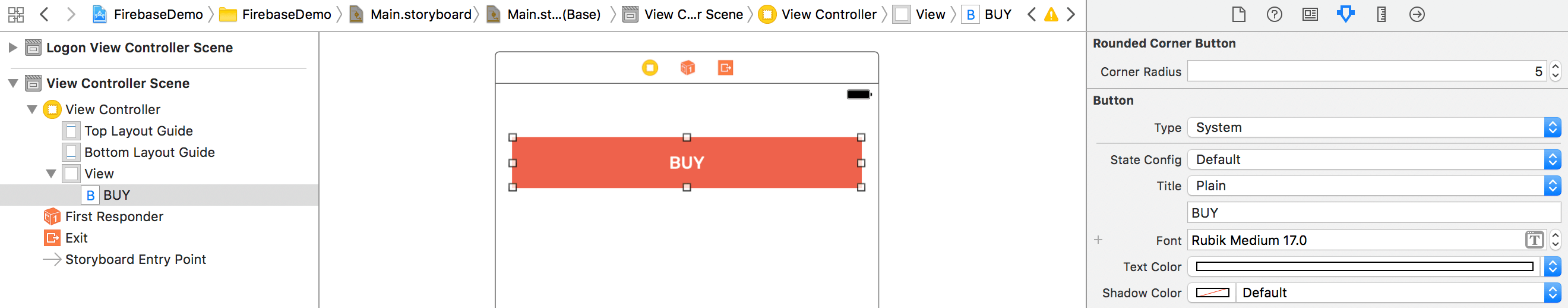 Figure 36.5. The corner radius option now appears in the Attributes inspector