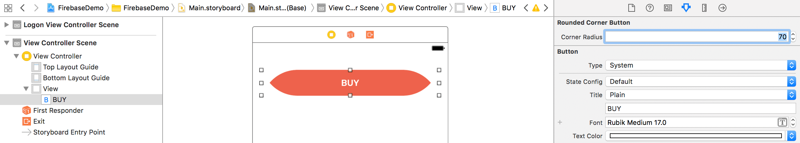 Figure 36.6. Interface Builder renders the button in the canvas