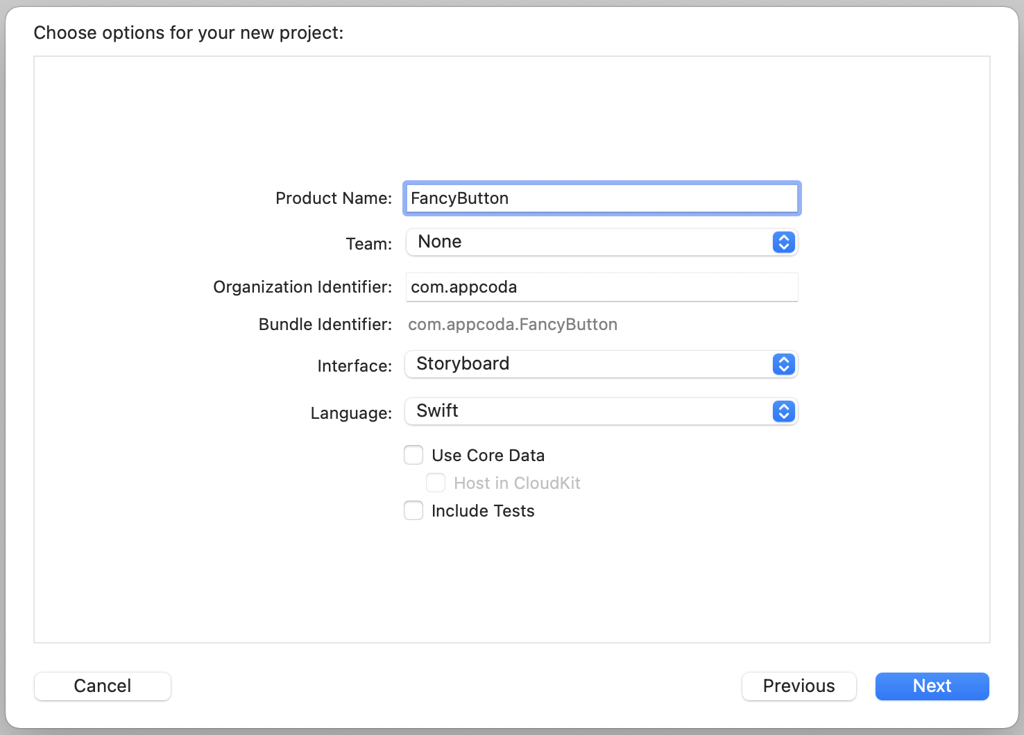 Figure 36.8. Create a new project and name it FancyButton