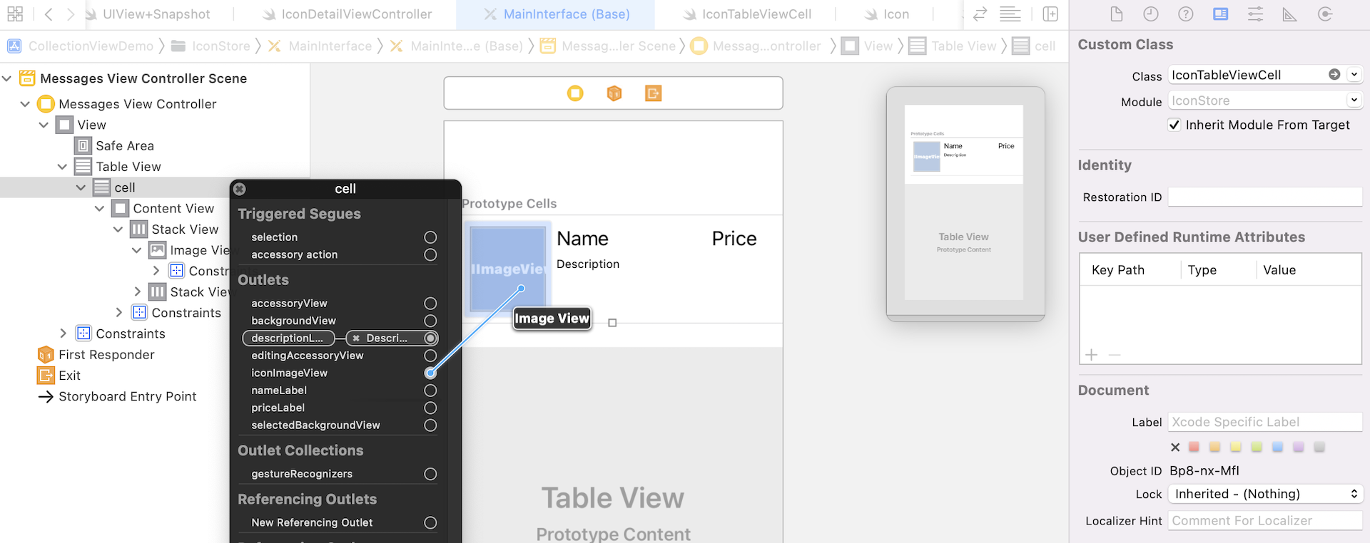 Figure 35.17. Establish a connection between the outlet variables and the labels/images view