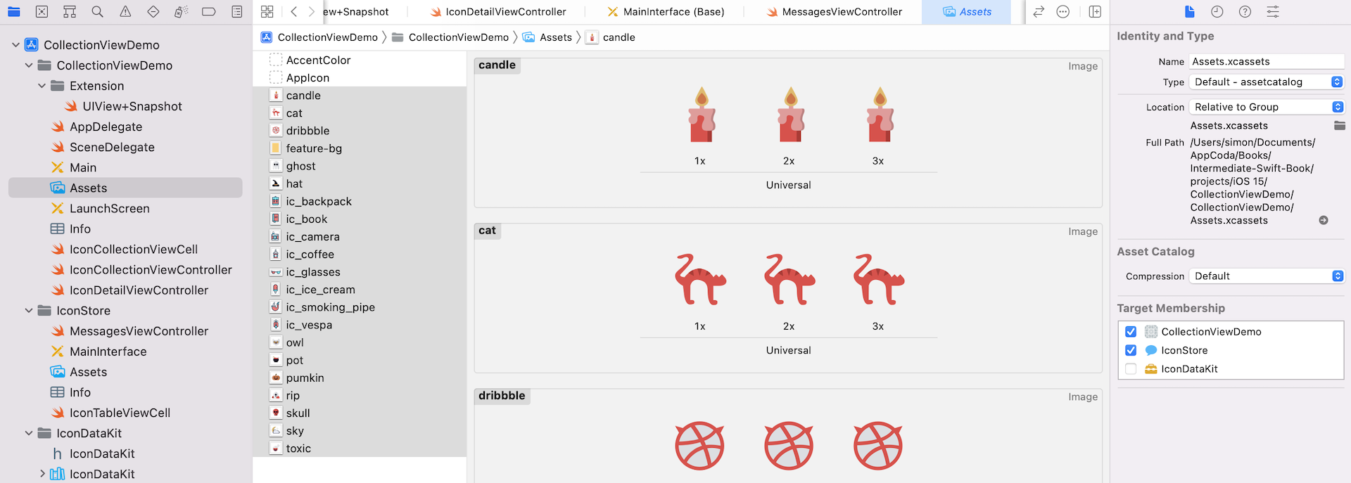 Figure 35.19. Enable IconStore MessagesExtension in Target Membership