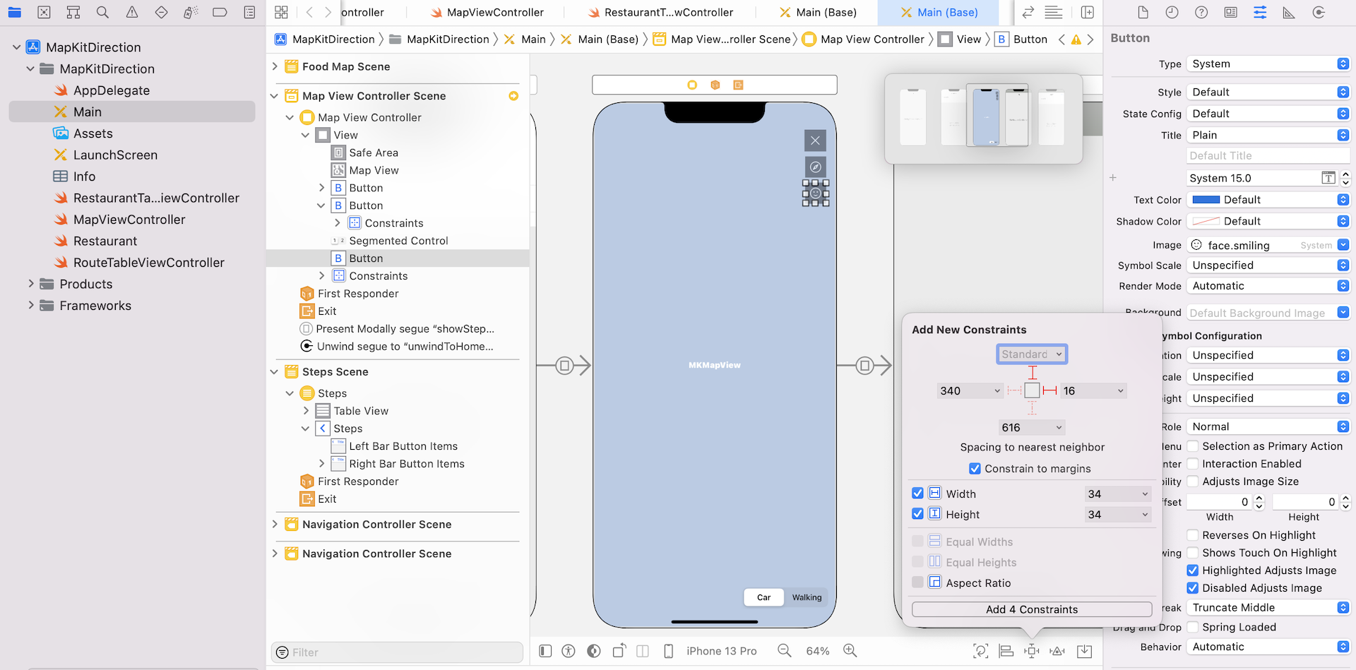 Figure 9.1. Adding a Nearby button to the map view controller
