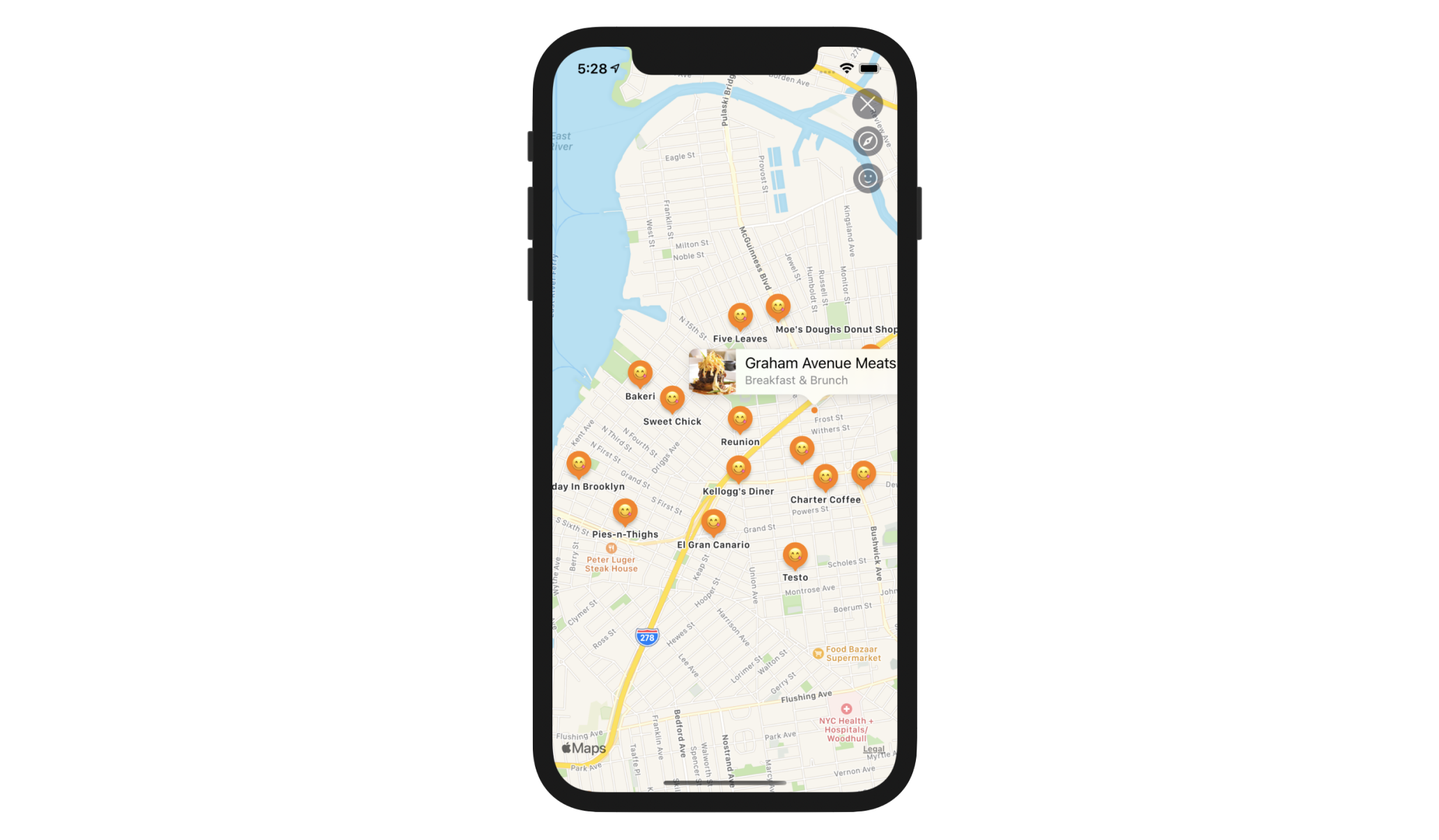 Figure 9.3. The demo app now shows nearby restaurants