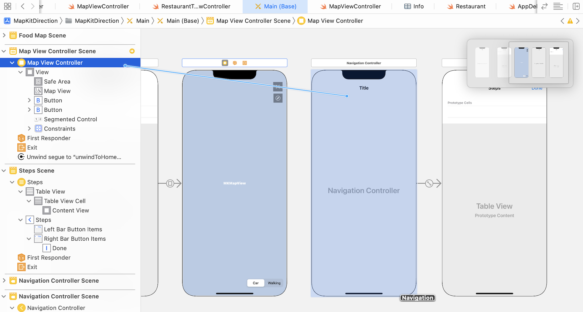 Figure 8.11. Connecting the map view controller with the navigation controller using a segue