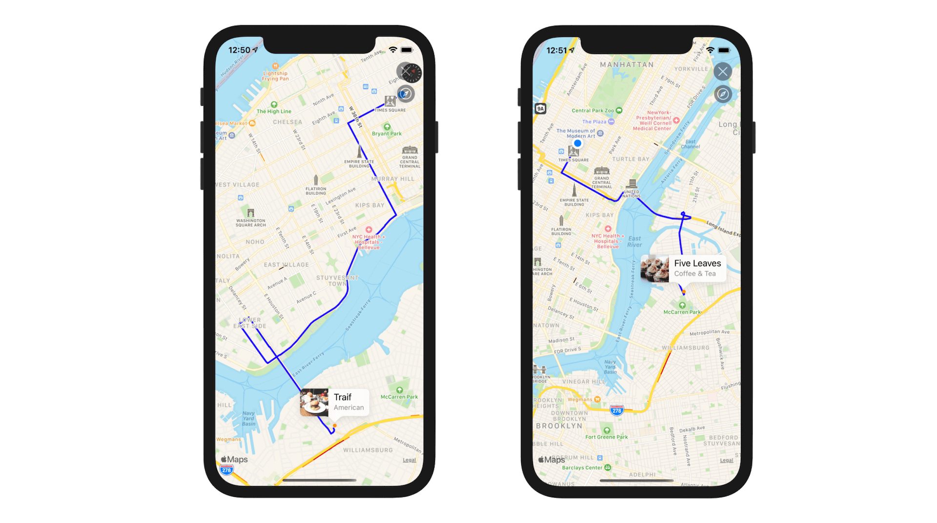 Figure 8.7. Tapping the direction button now shows the route
