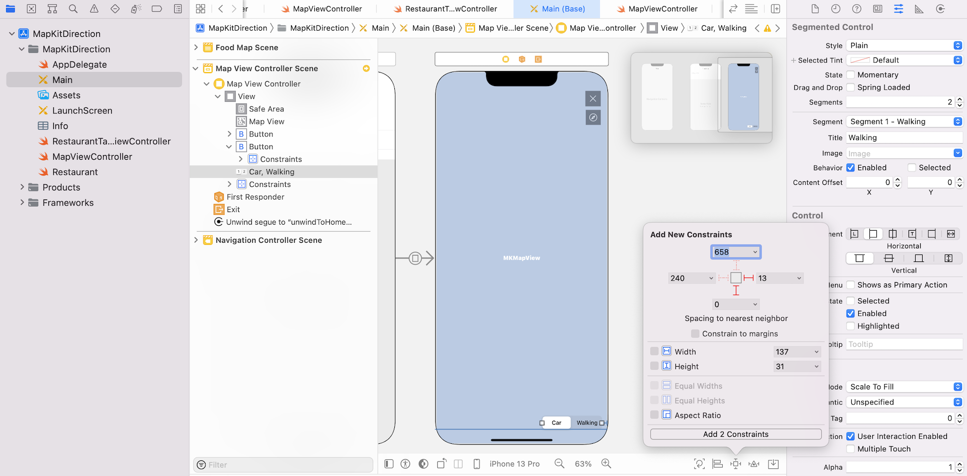 Figure 8.9. Adding the segment control to the map view controller