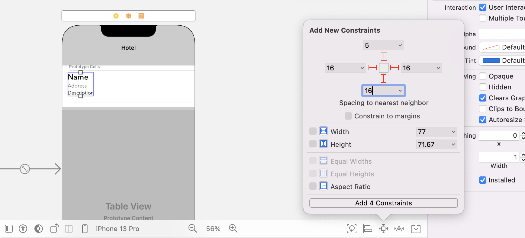 Figure 25.2. Adding spacing constraints for each side of the stack view
